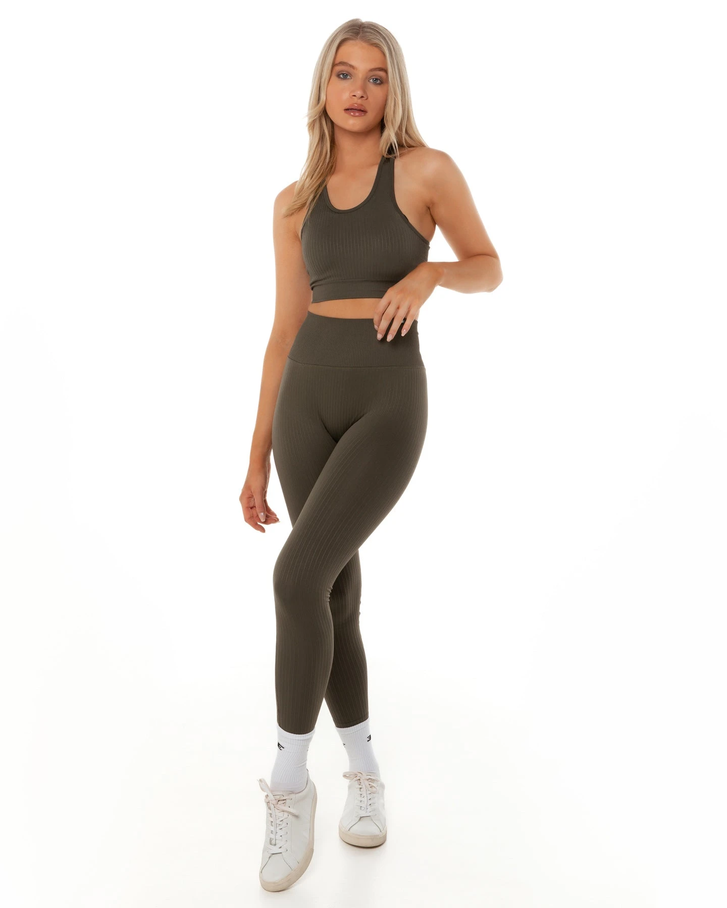 Elite Eleven Ribbed Seamless Leggings - Olive - Image 2