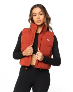 Elite Eleven Cropped Puffer Vest - Burnt Red