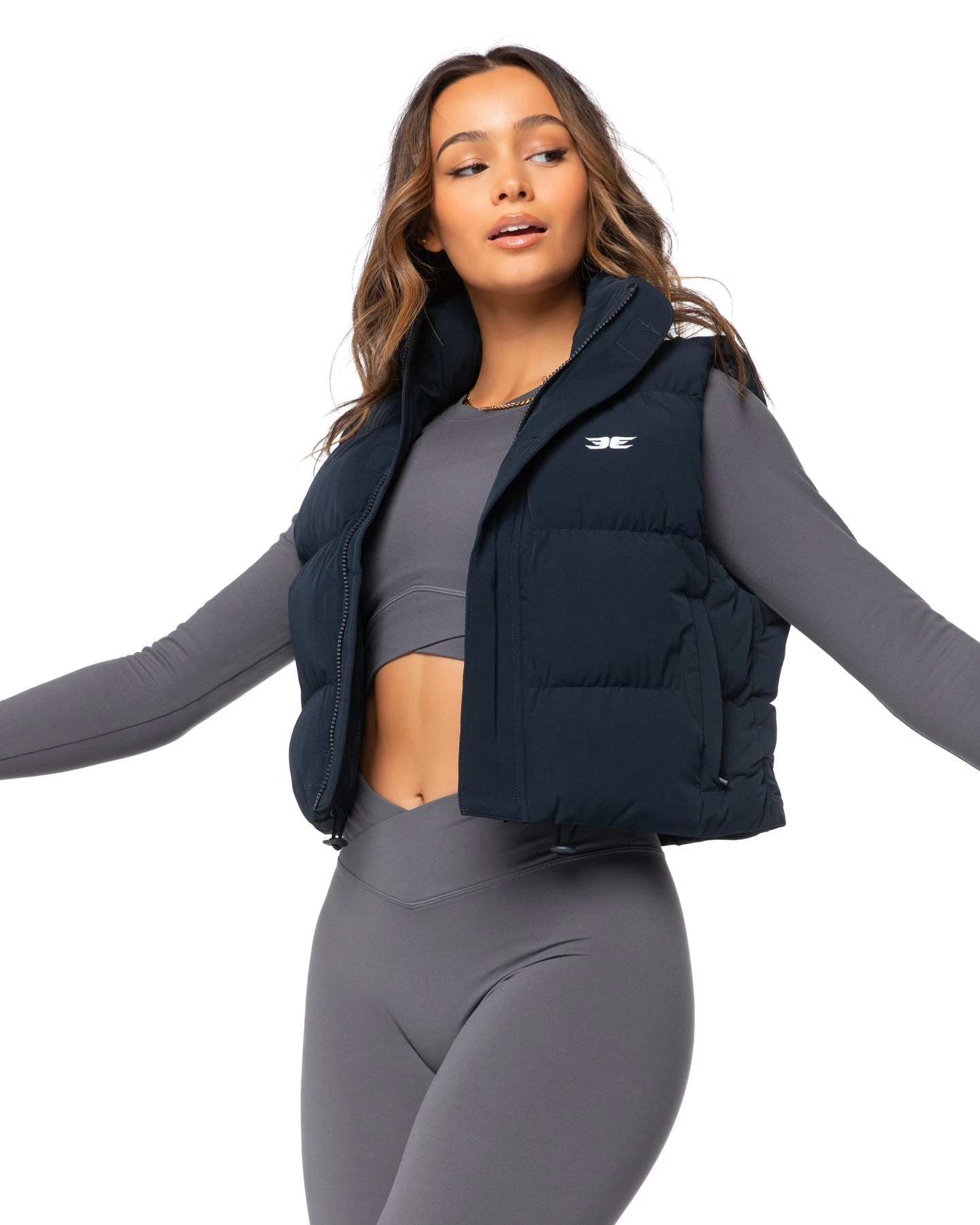 Elite Eleven Cropped Puffer Vest - Navy